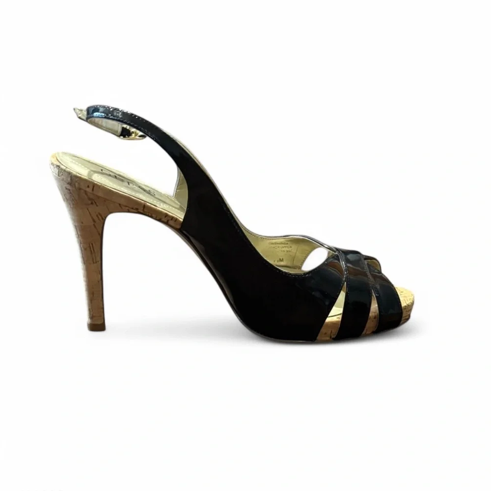 GUESS by Marciano Black Patent Cork Slingback Heels Size: 7.5